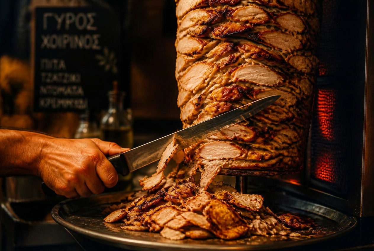 Φρέσκος γύρος χοιρινός στη σούβλα at Ψήσου Street Food